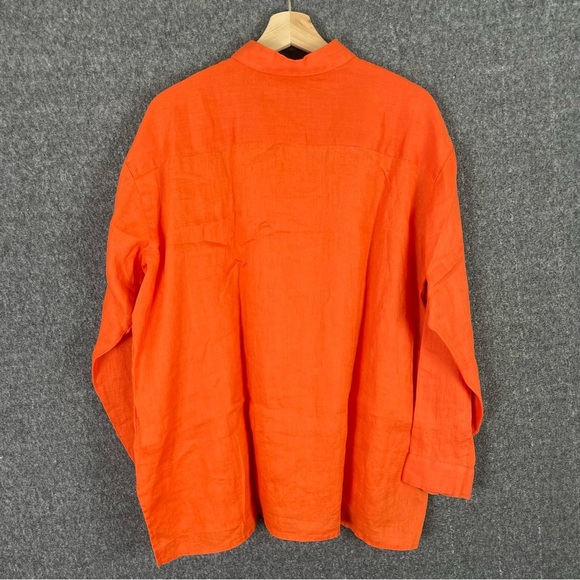 J. Jill Love Linen L Button Front Tunic Blouse Orange Coastal Chic Contemporary - Picture 5 of 10